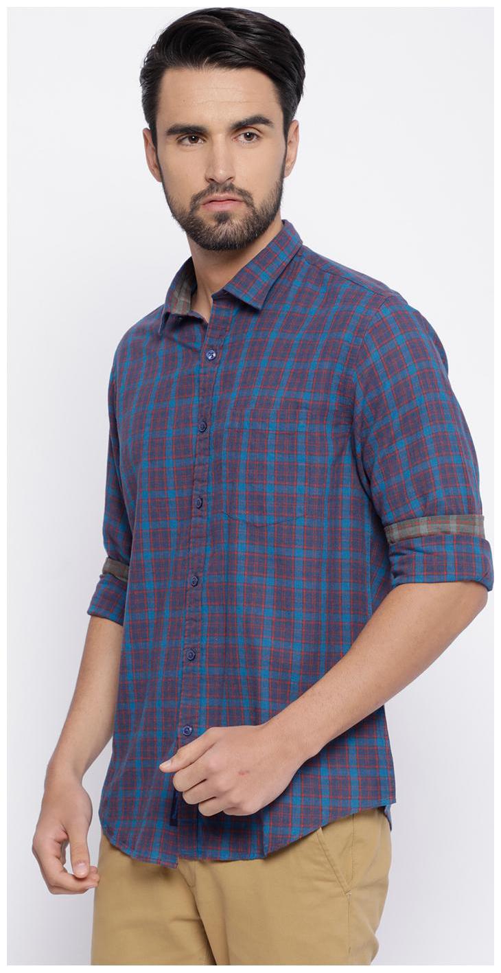 

Linen Club Men Blue Checked Regular Fit Casual Shirt