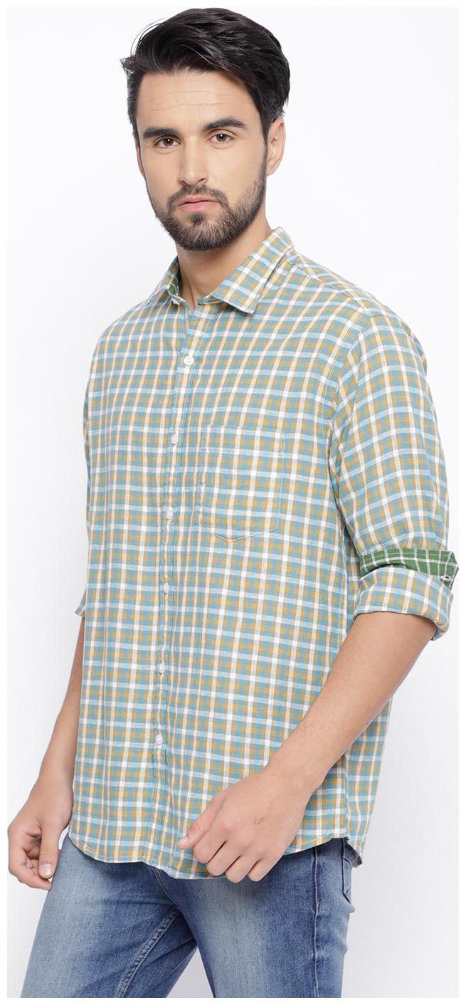 

Linen Club Men Green Checked Regular Fit Casual Shirt