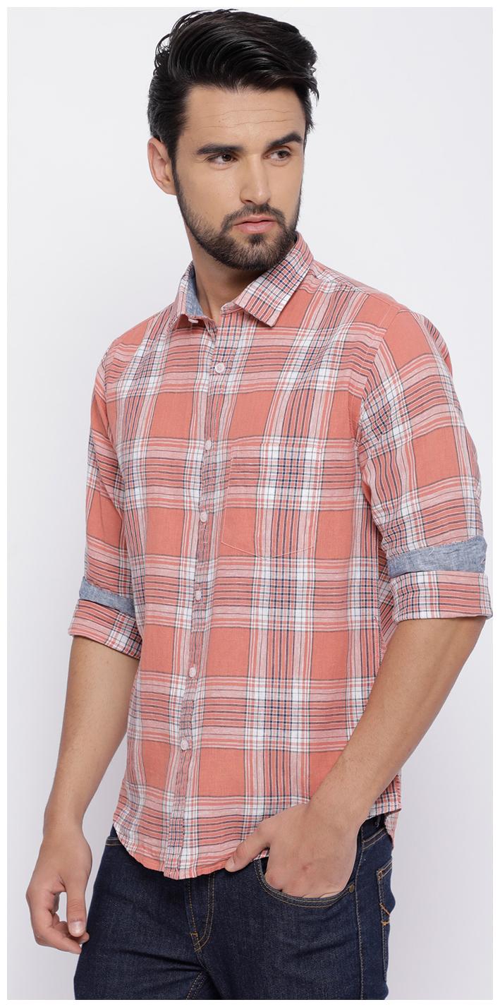 

Linen Club Men Orange Checked Regular Fit Casual Shirt