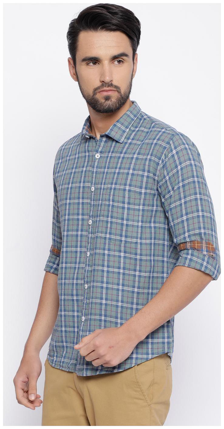 

Linen Club Men Green Checked Regular Fit Casual Shirt