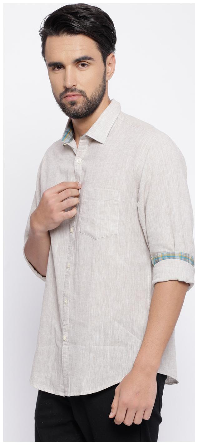 

Linen Club Men Beige Solid Regular Fit Casual Shirt