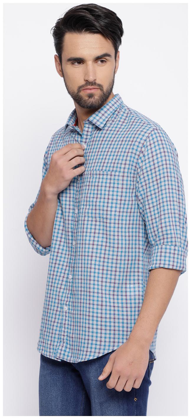 

Linen Club Men Blue Checked Regular Fit Casual Shirt