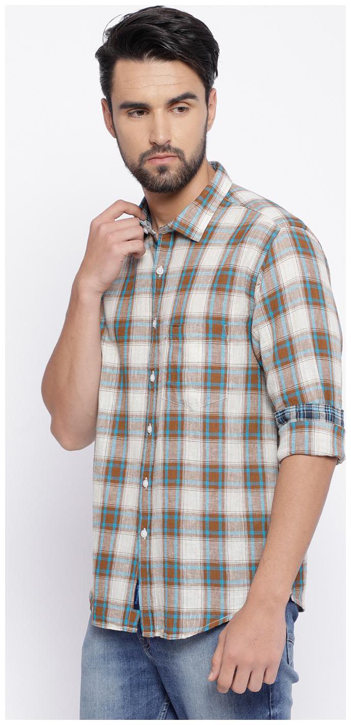 

Linen Club Men Brown Checked Regular Fit Casual Shirt