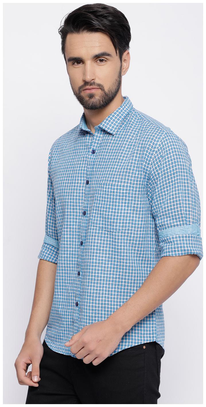 

Linen Club Men Blue Checked Regular Fit Casual Shirt