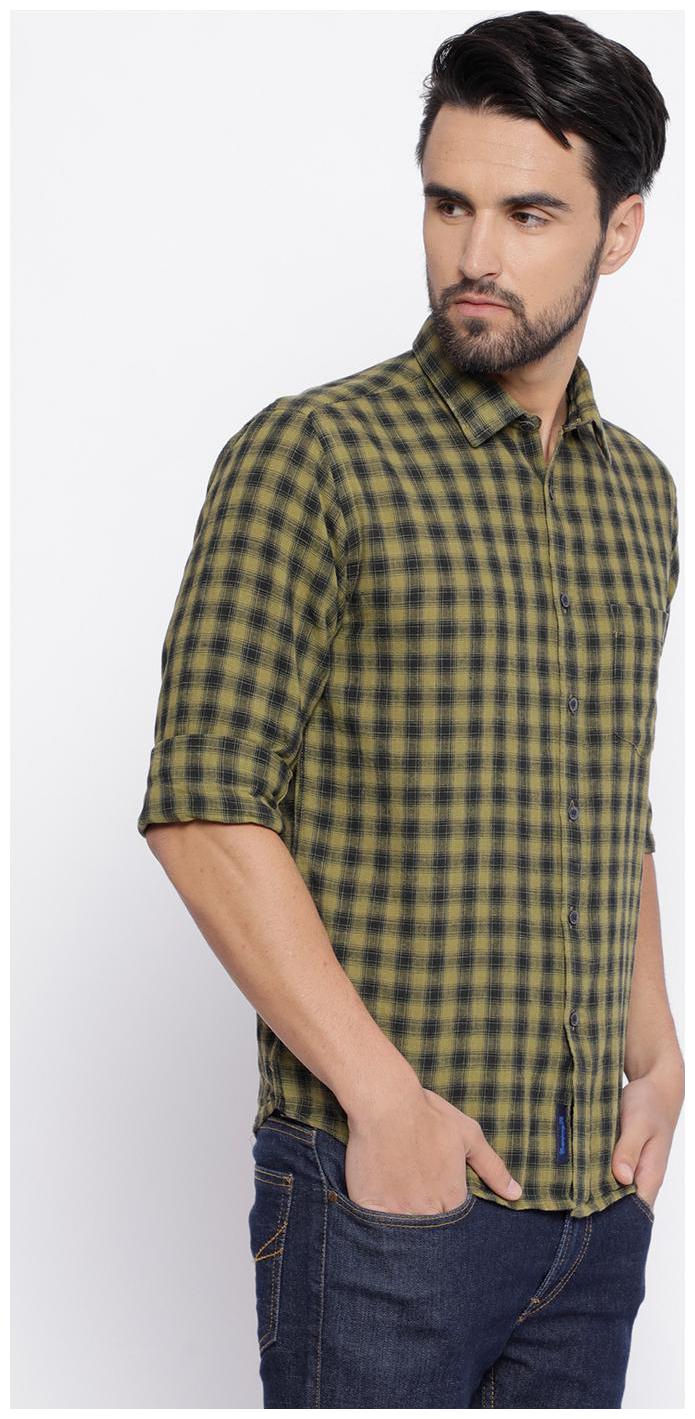 Buy Linen Club Men Black Checked Regular Fit Casual Shirt Online