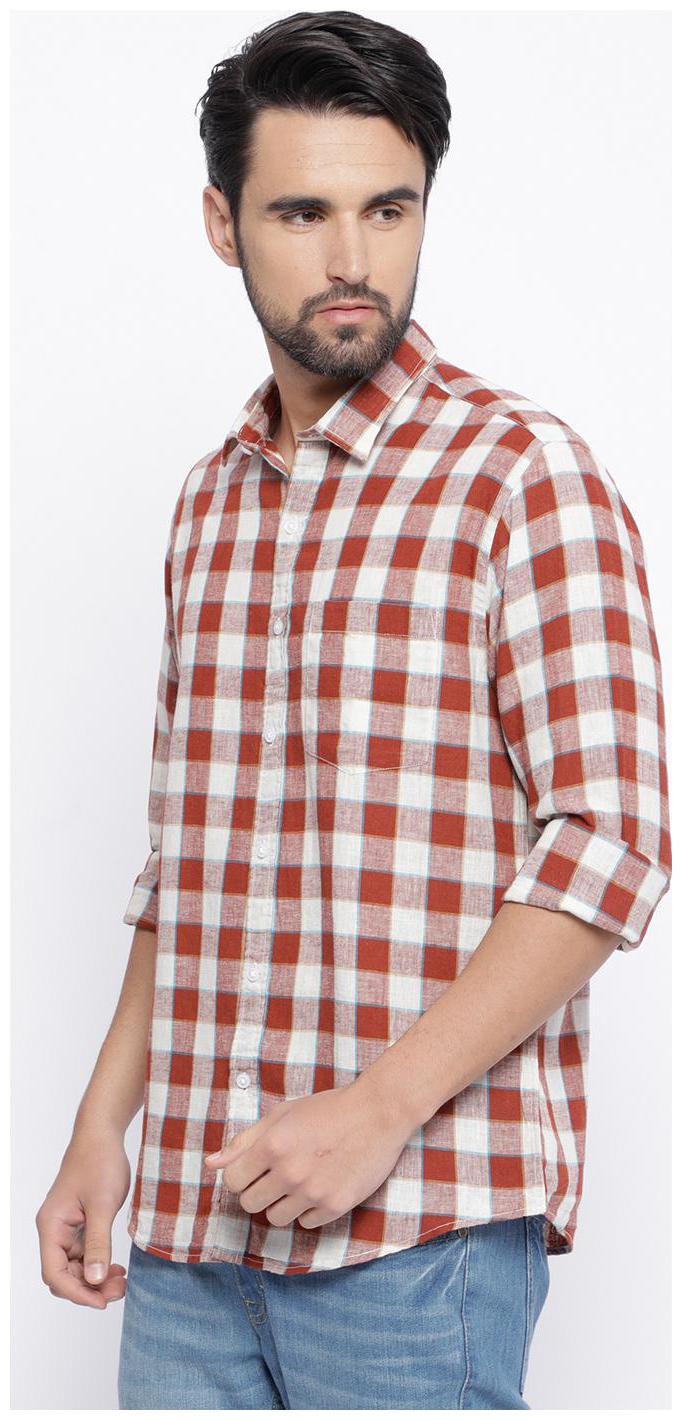 

Linen Club Men Brown Checked Regular Fit Casual Shirt
