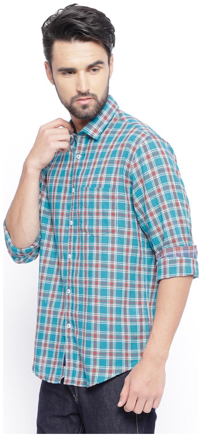 

Linen Club Men Blue Checked Regular Fit Casual Shirt