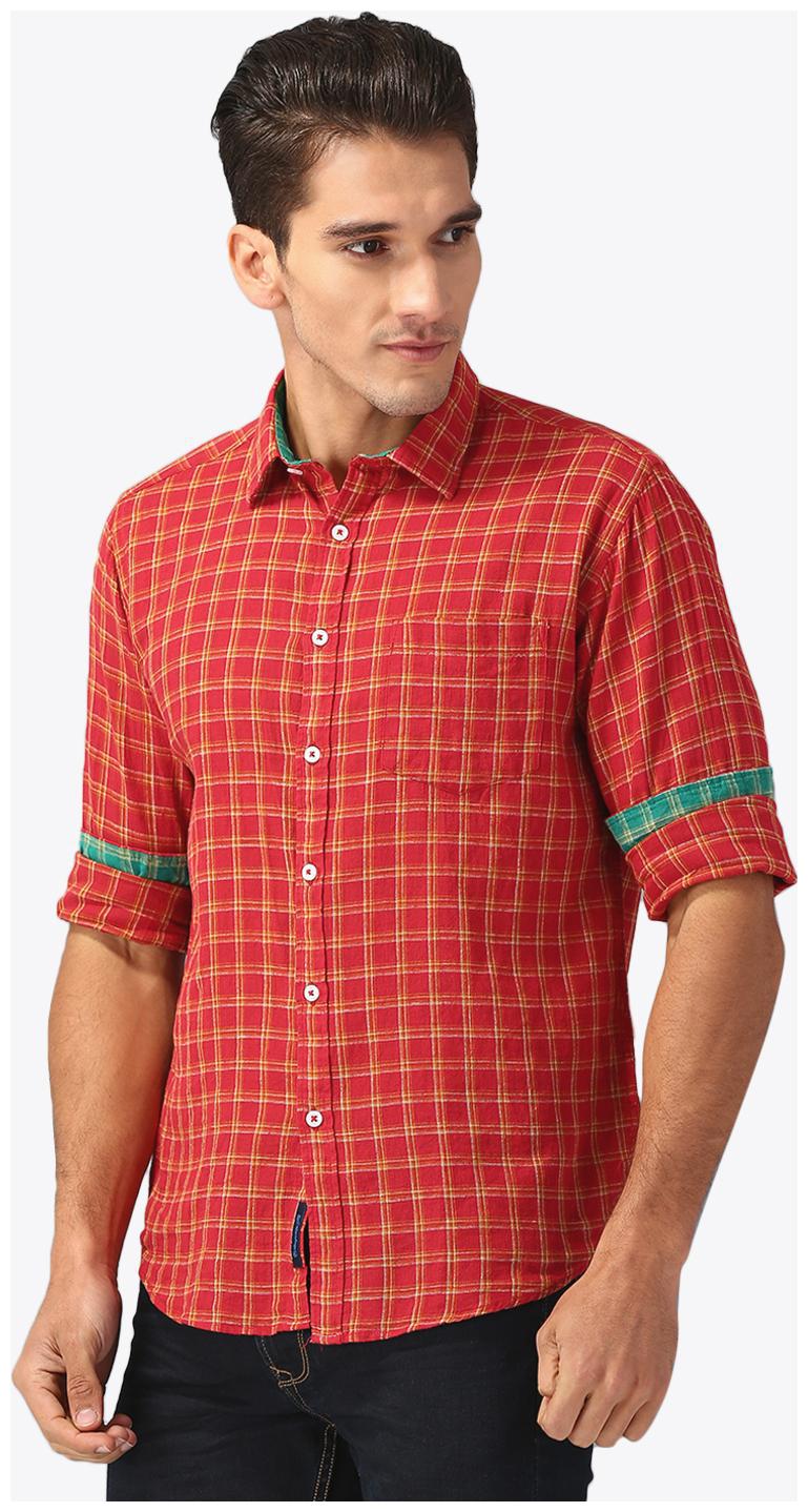 

Linen Club Men Red Checked Regular Fit Casual Shirt