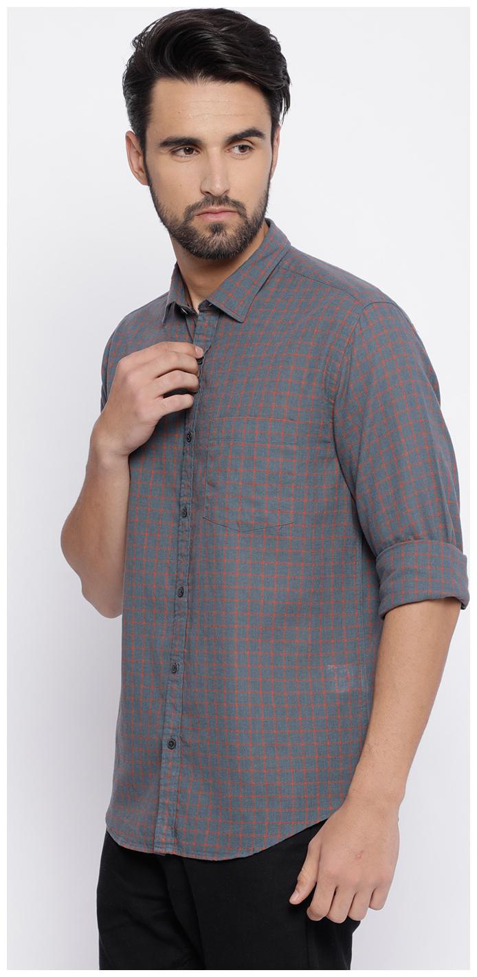 

Linen Club Men Grey Checked Regular Fit Casual Shirt
