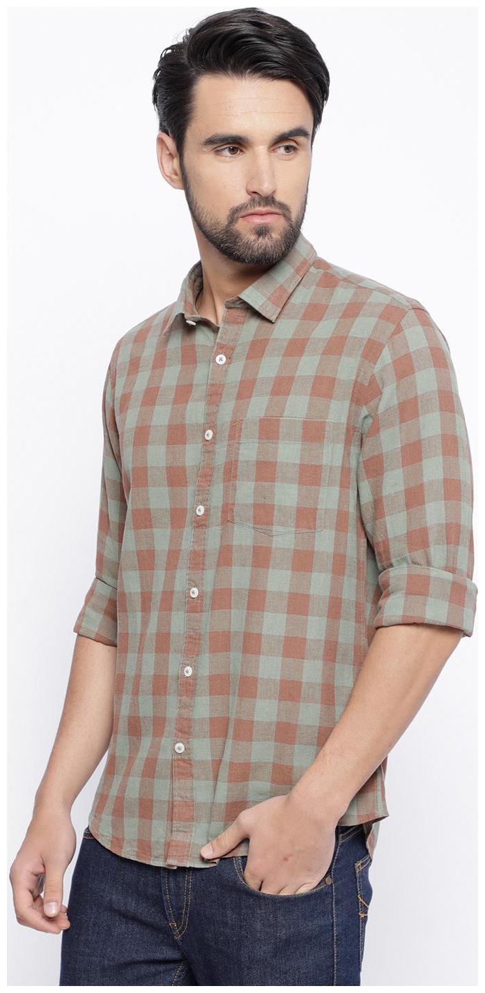 

Linen Club Men Green Checked Regular Fit Casual Shirt