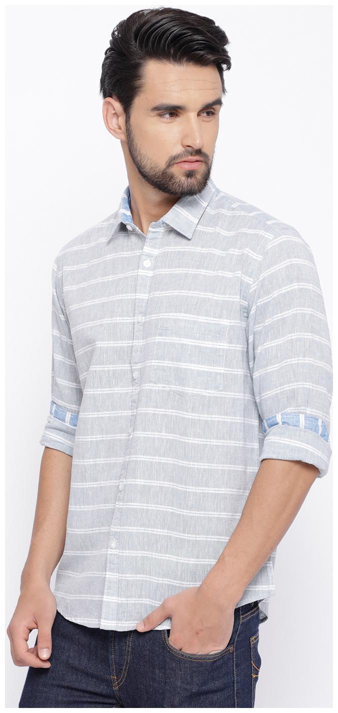 

Linen Club Men Grey Vertical Stripes Regular Fit Casual Shirt