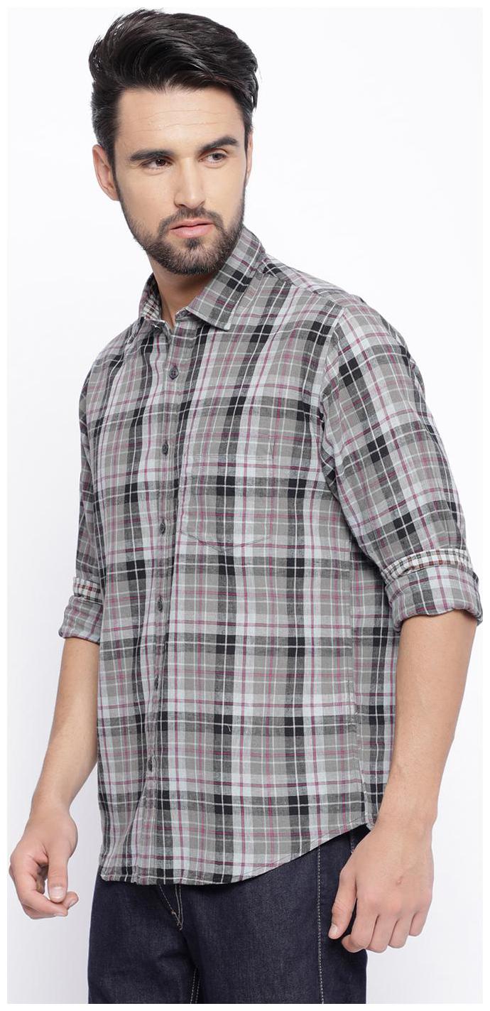 

Linen Club Men Grey Checked Regular Fit Casual Shirt