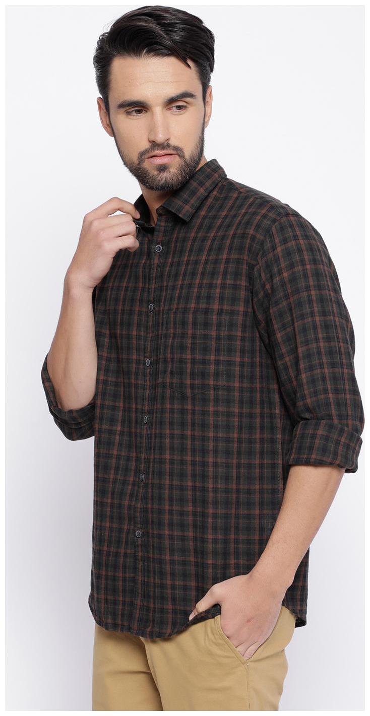 

Linen Club Men Brown Checked Regular Fit Casual Shirt