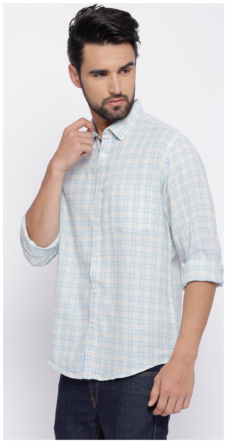 

Linen Club Men Blue Checked Regular Fit Casual Shirt