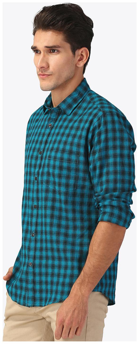 

Linen Club Men Blue Checked Regular Fit Casual Shirt