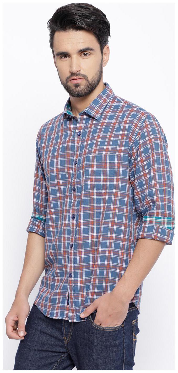 

Linen Club Men Blue Checked Regular Fit Casual Shirt