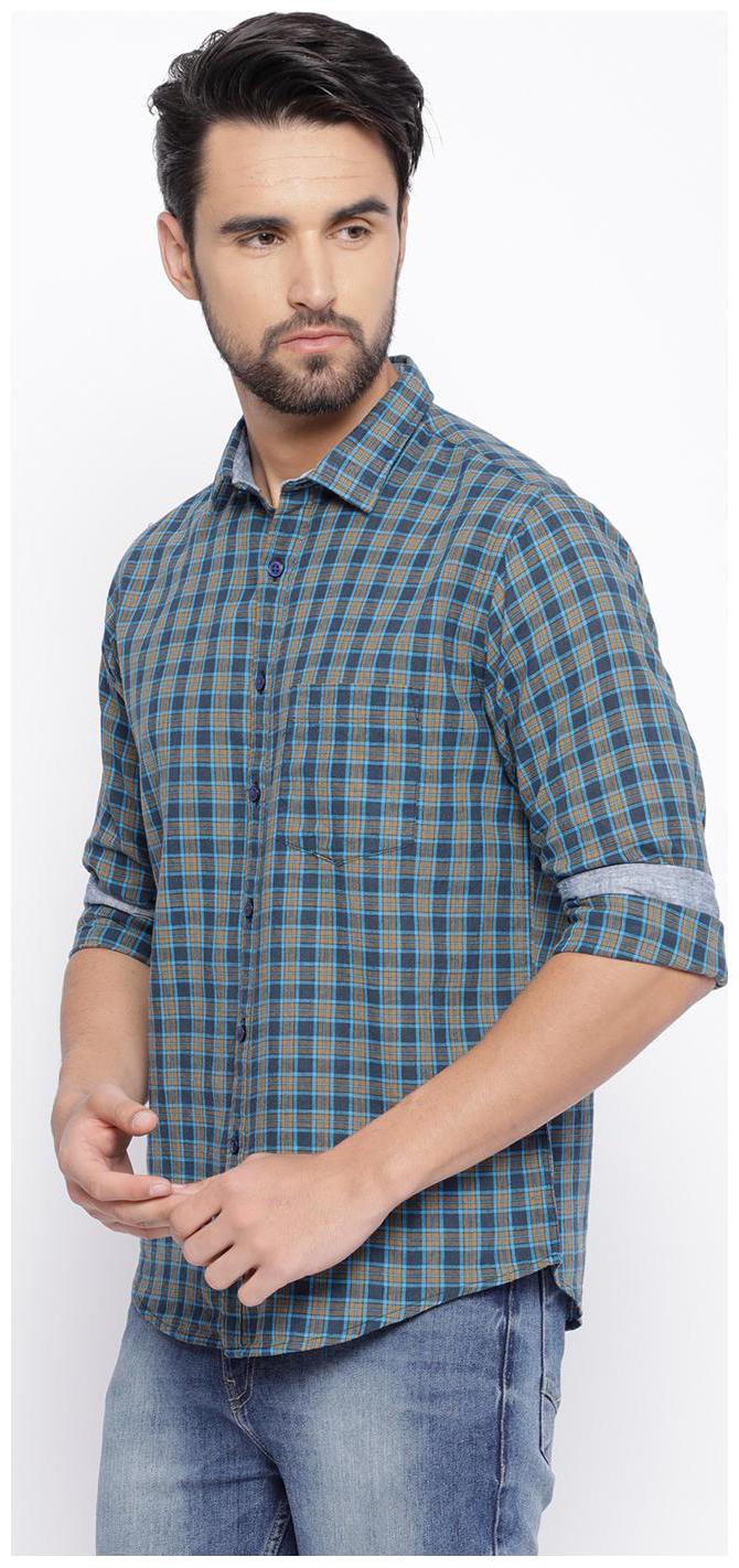 

Linen Club Men Blue Checked Regular Fit Casual Shirt