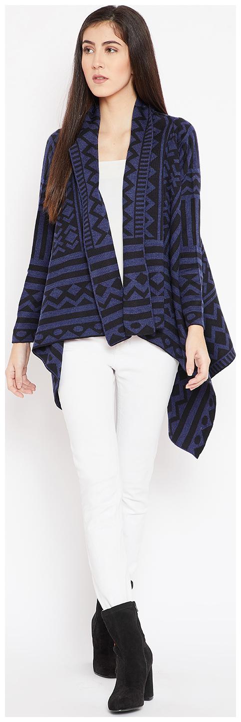 

Cayman Women Navy Blue Black Self Design Front-Open
