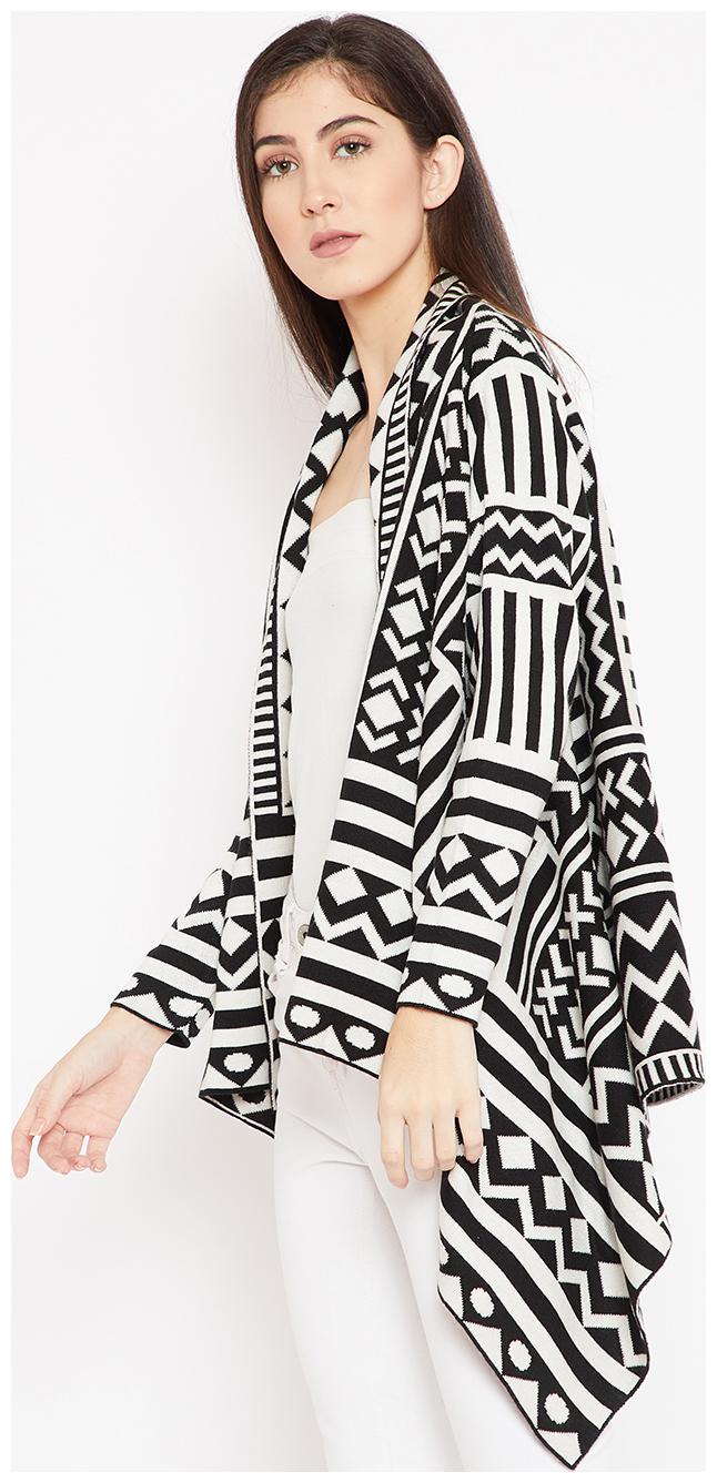 

Cayman Women Black Off-White Self Design Front-Open