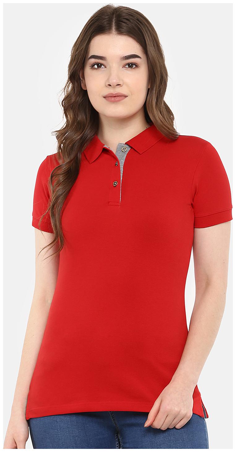

Cayman Women Red Regular fit Polo neck Cotton T shirt