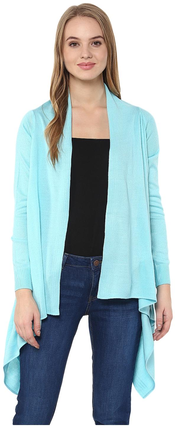 

Cayman Women Turquoise Solid Woollen Shrug