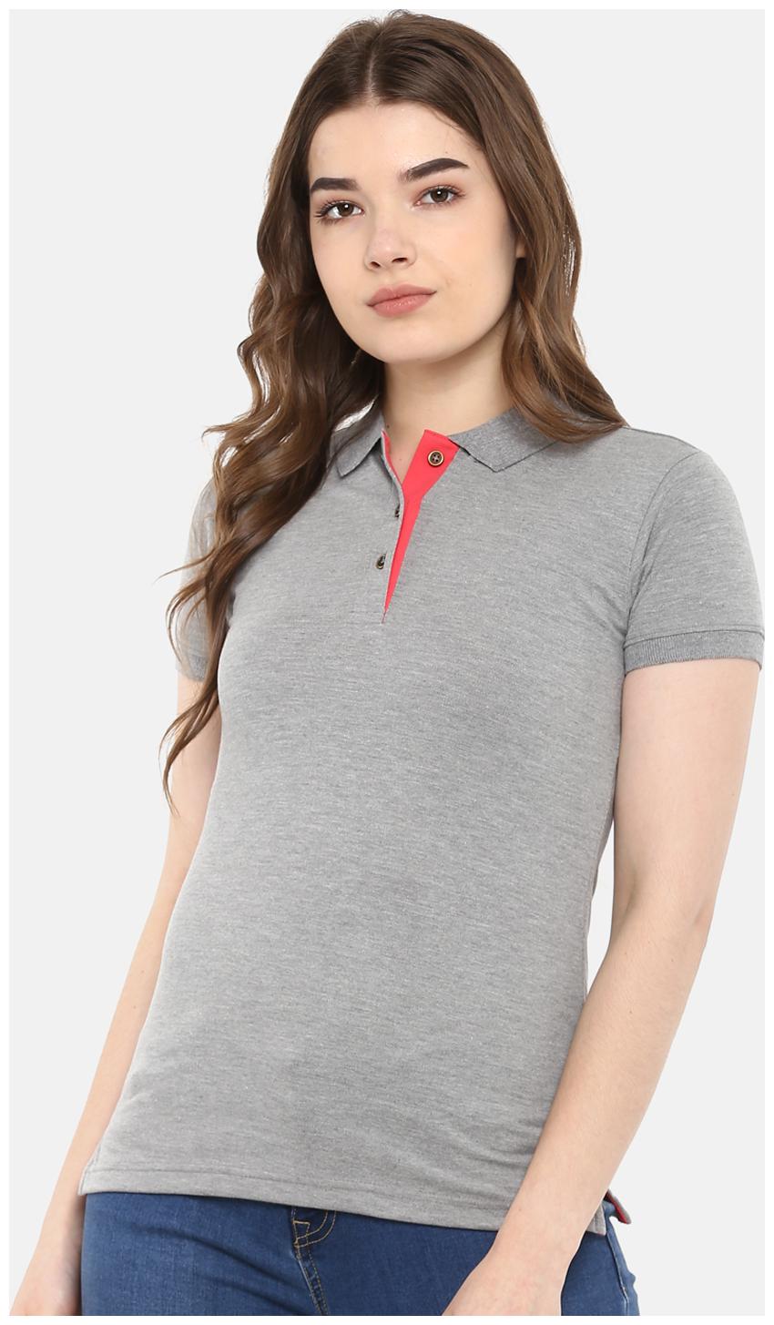 

Cayman Women Grey Regular fit Polo neck Cotton T shirt