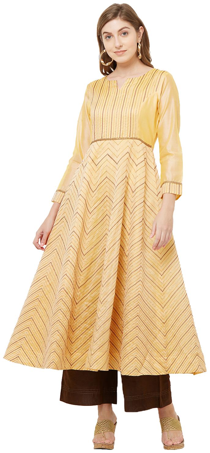 

Celebration Women Art Silk Embroidered Yellow Kurti With Palazzo