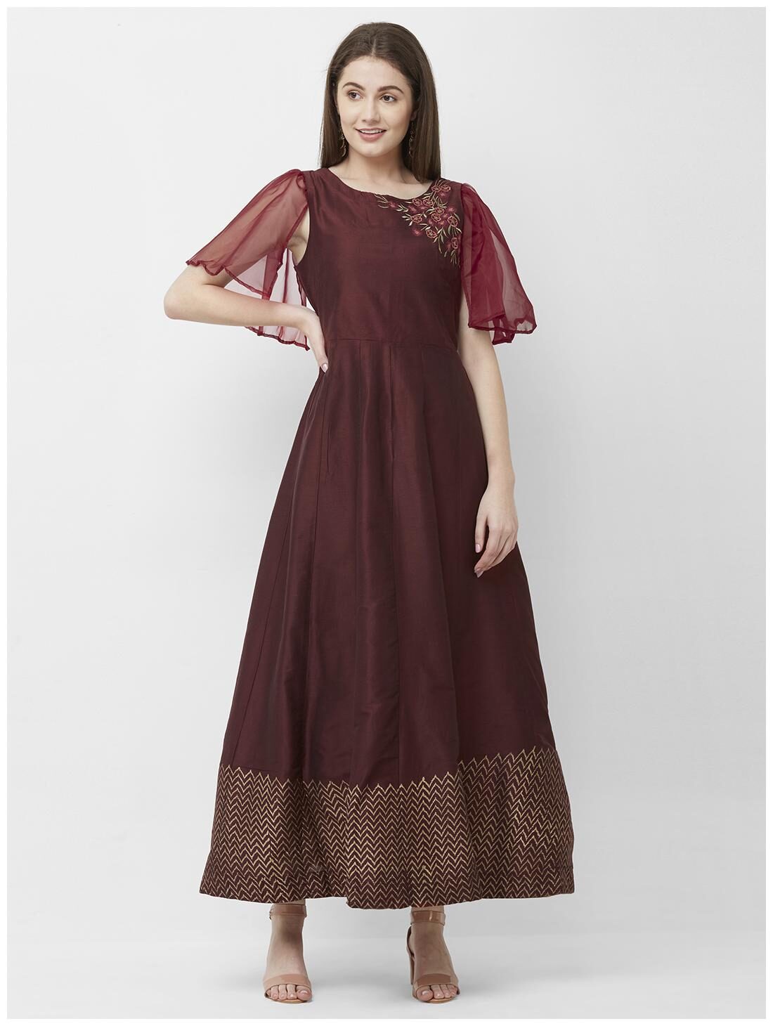 

Celebration Women Maroon Embroidered Anarkali Kurta
