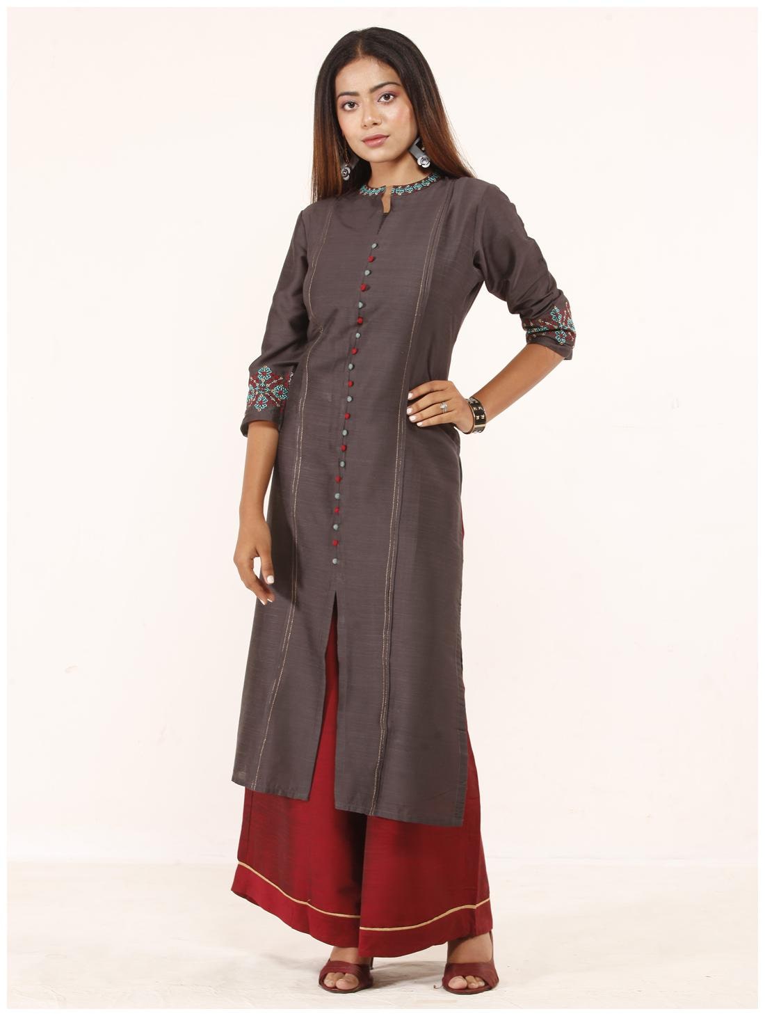 

Celebration Women Grey Embroidered Regular Kurti