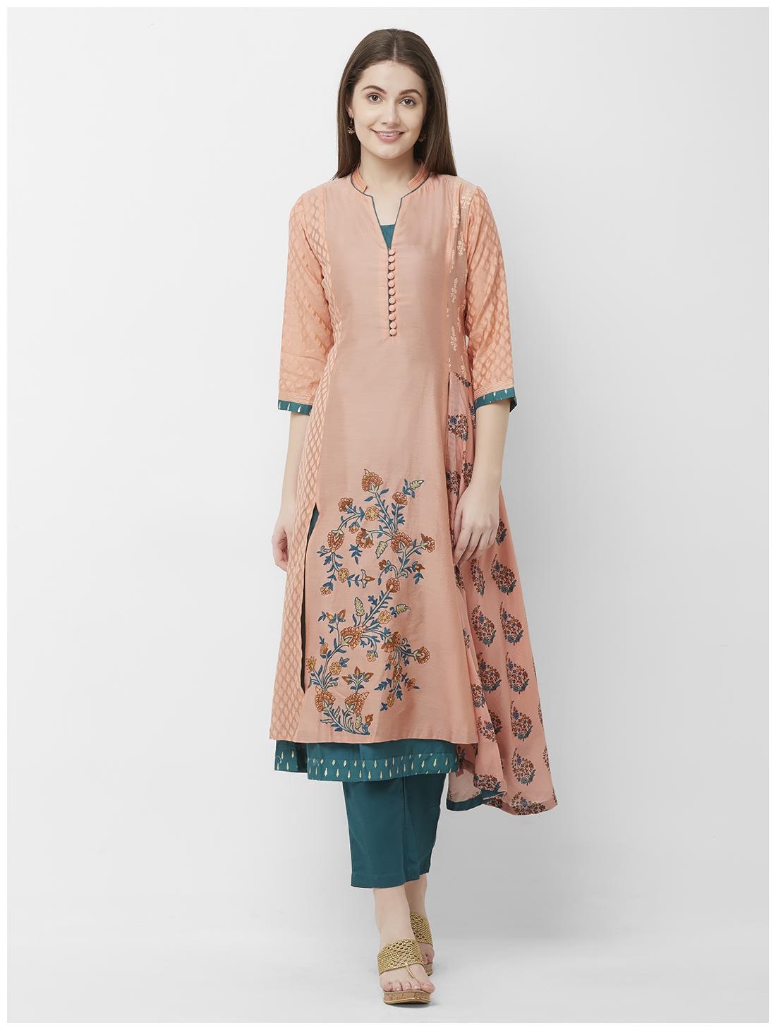 

CELEBRATION Women s Embroidered Pink Chanderi Silk Kurta-Pant Set