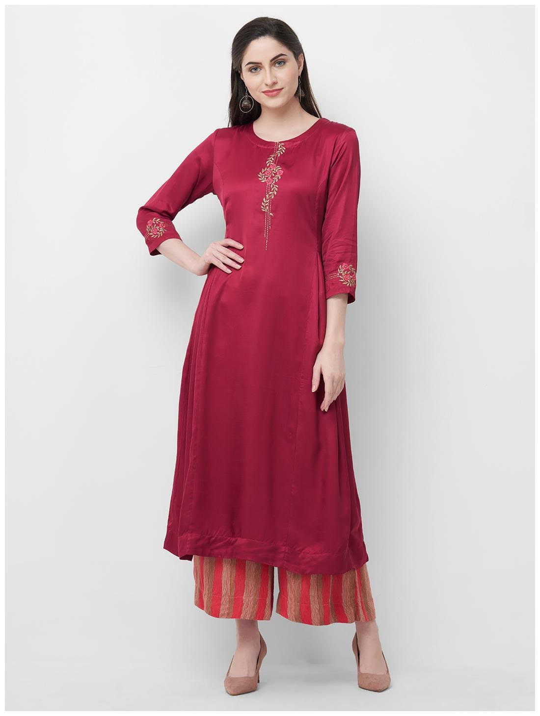 

Celebration Women Maroon Embroidered Straight Kurta