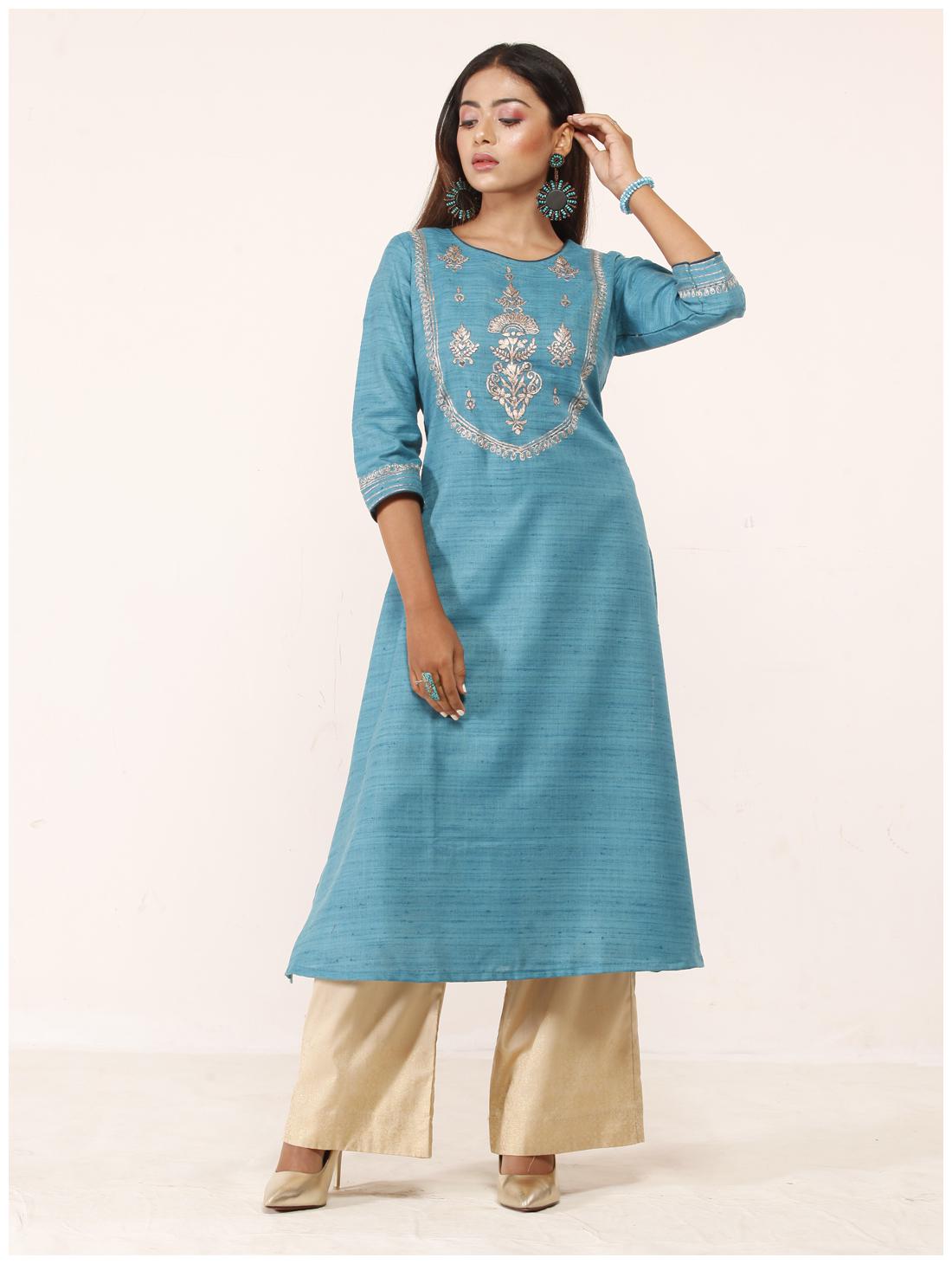 

Celebration Women Blue Embroidered Regular Kurti