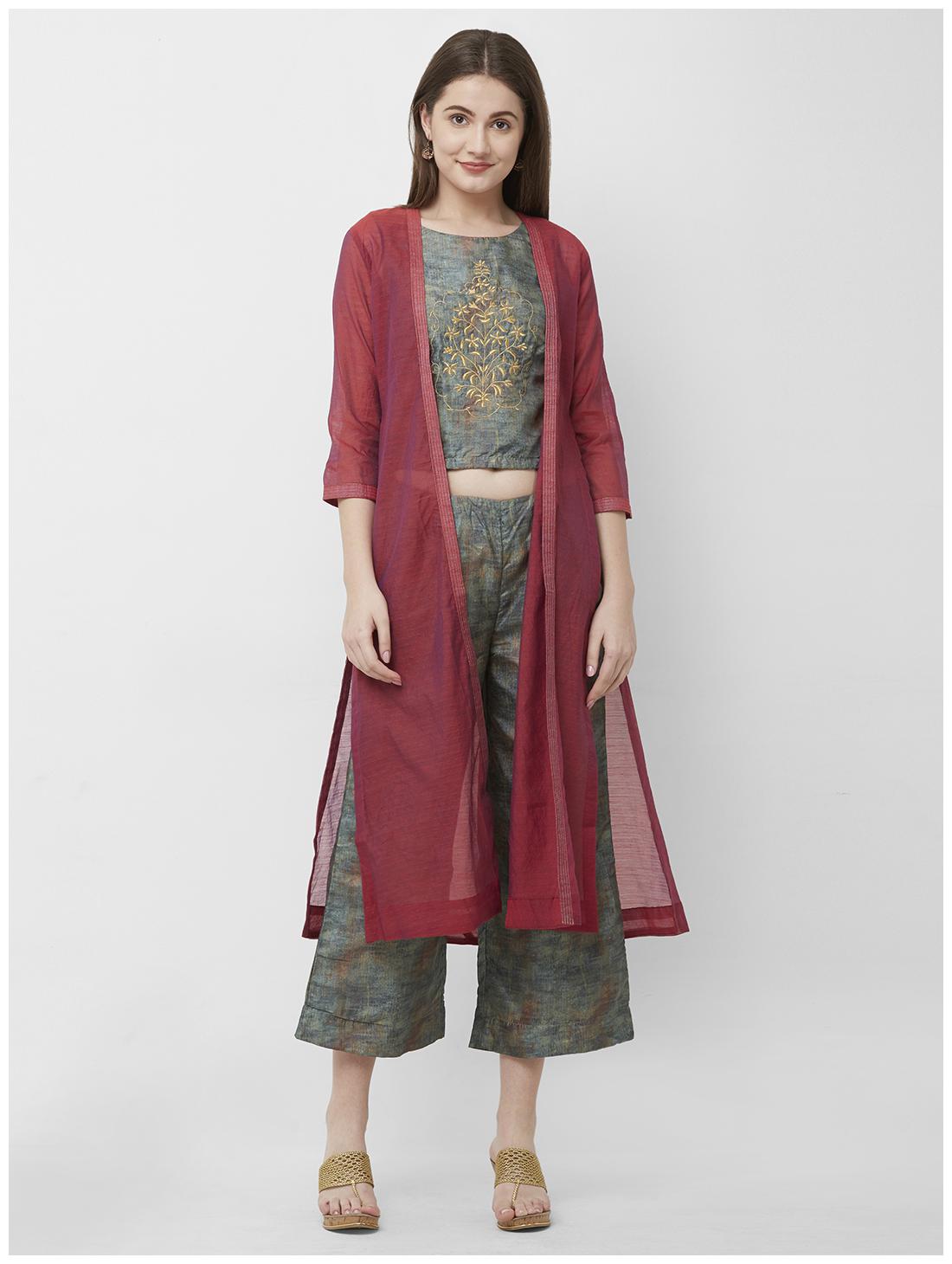 

CELEBRATION Women s Purple Embroidered Chanderi Silk Kurta-Pant Set