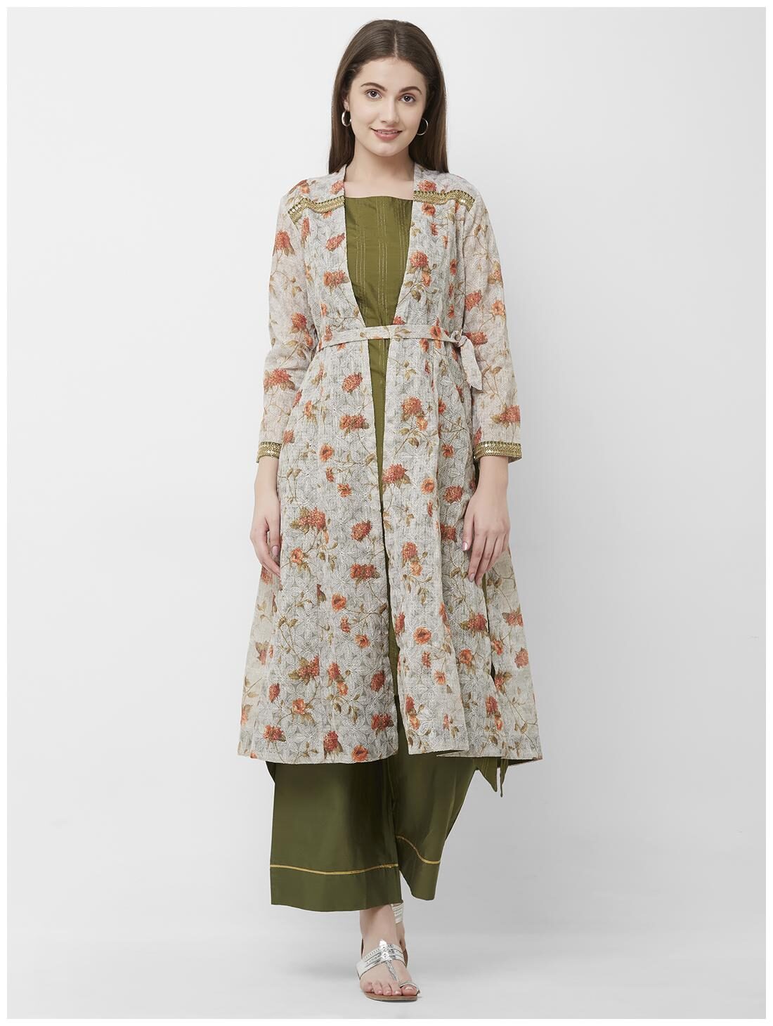 

Celebration Women Green Grey Floral Regular Kurti With Palazzo