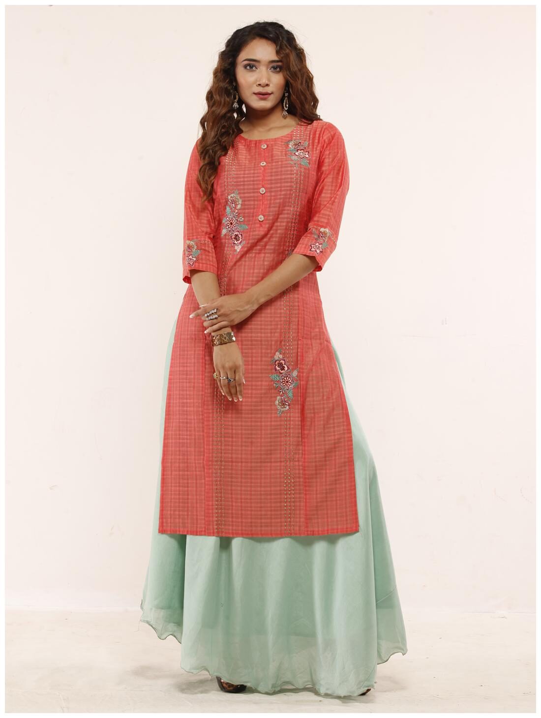 

Celebration Women Red Embroidered Regular Kurti