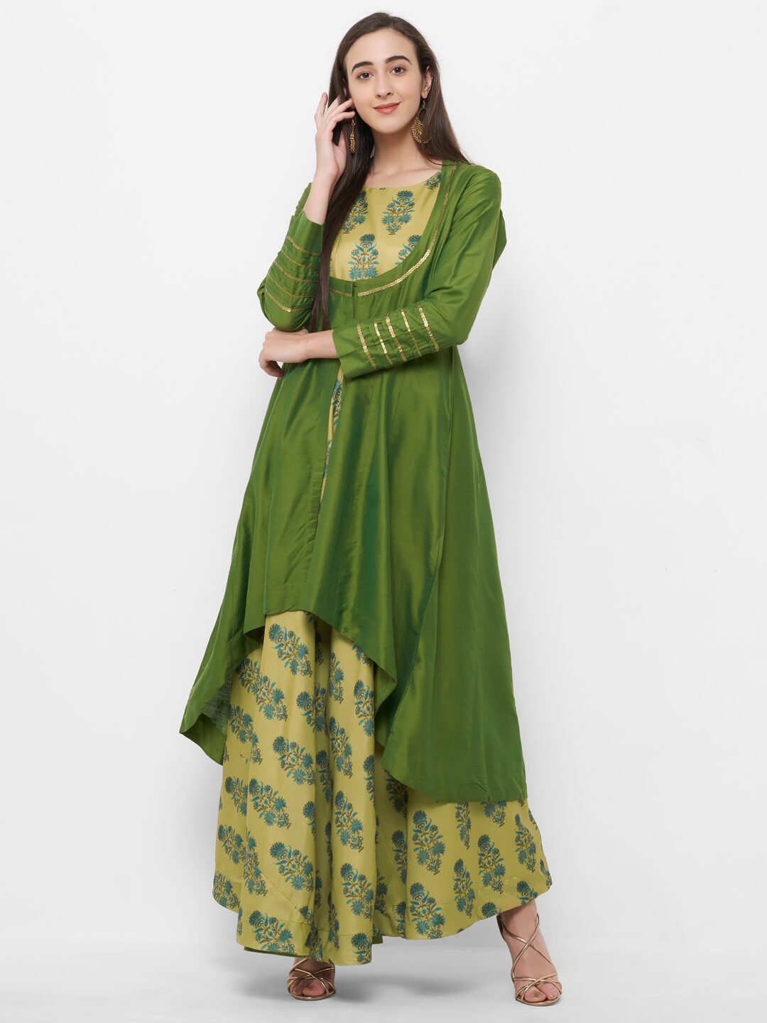 

CELEBRATION Women s Chanderi Green Maxi Gown with Jacket