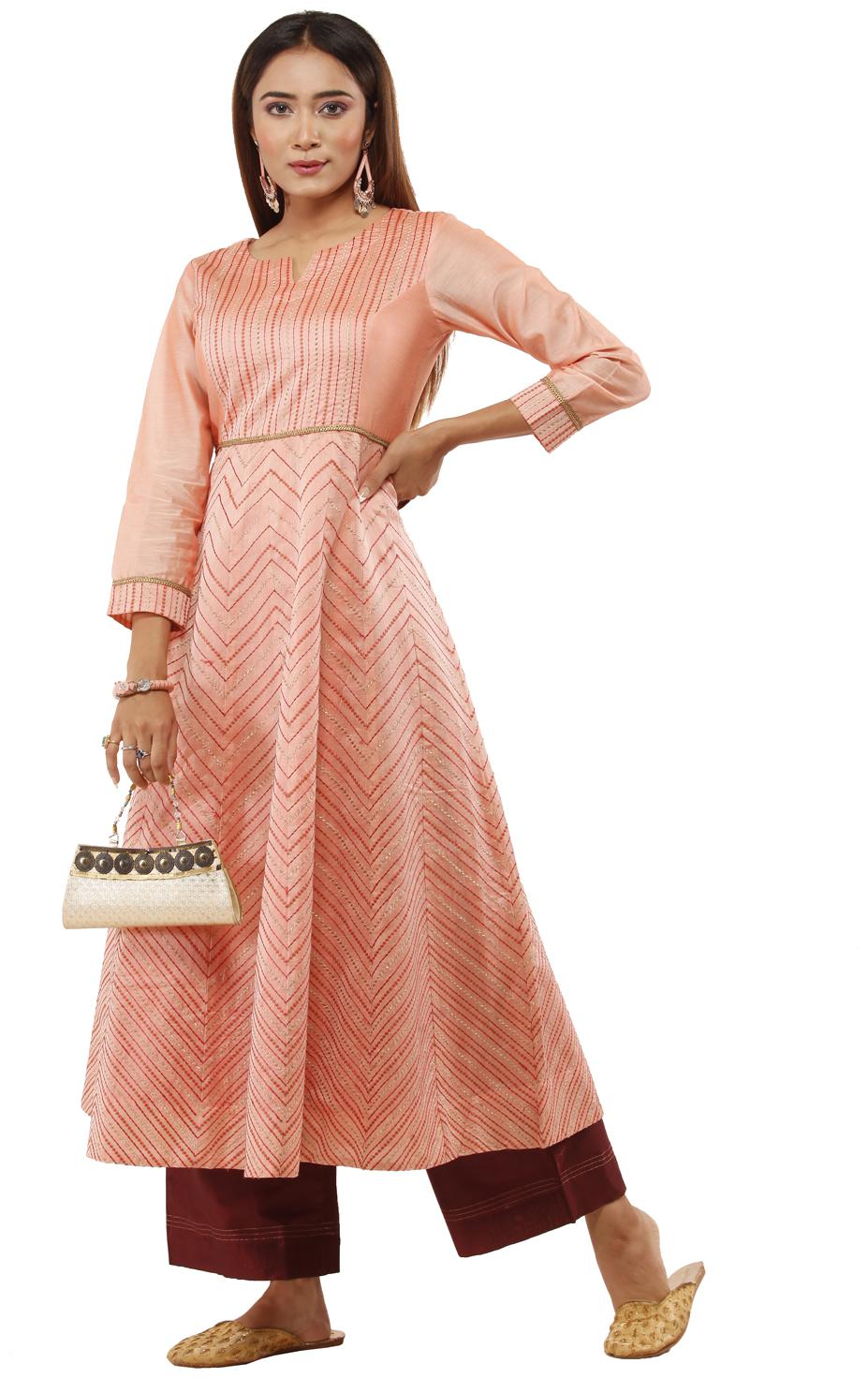 

Celebration Women Art Silk Embroidered Peach Kurti With Palazzo