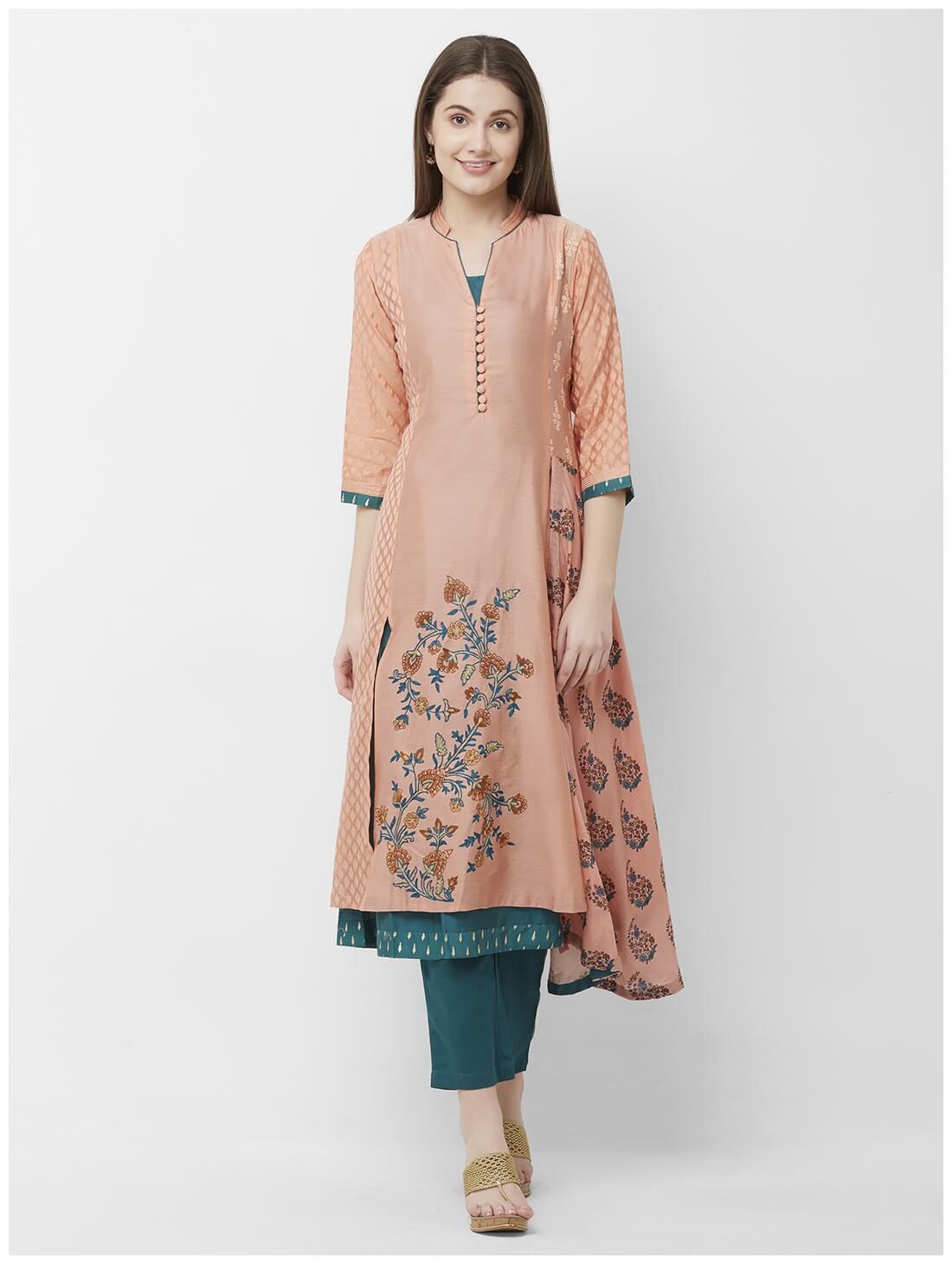

CELEBRATION Women s Embroidered Pink Chanderi Silk Kurta-Pant Set