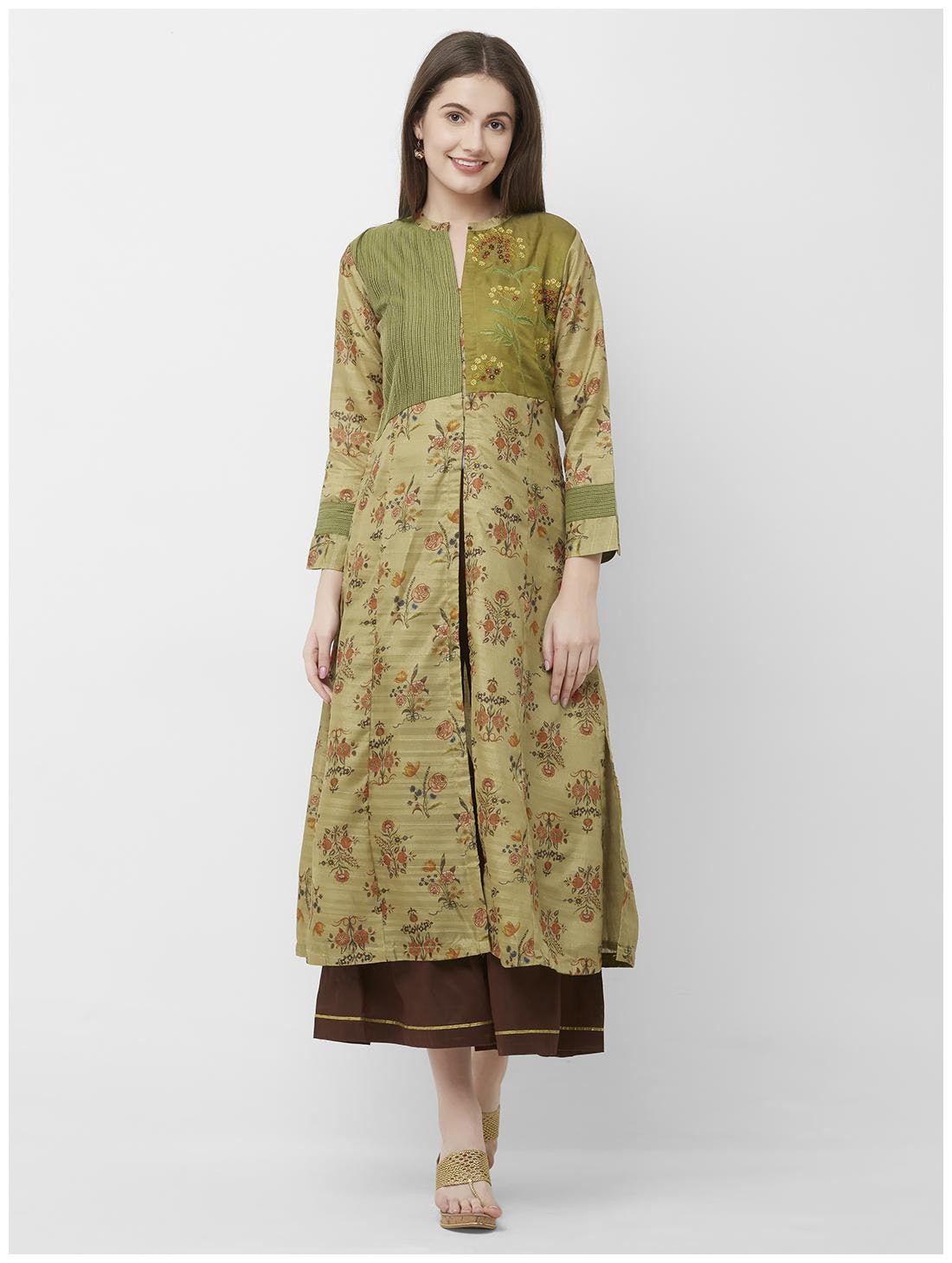

CELEBRATION Women s Green Embroidered Kurta-skirt Chanderi Set