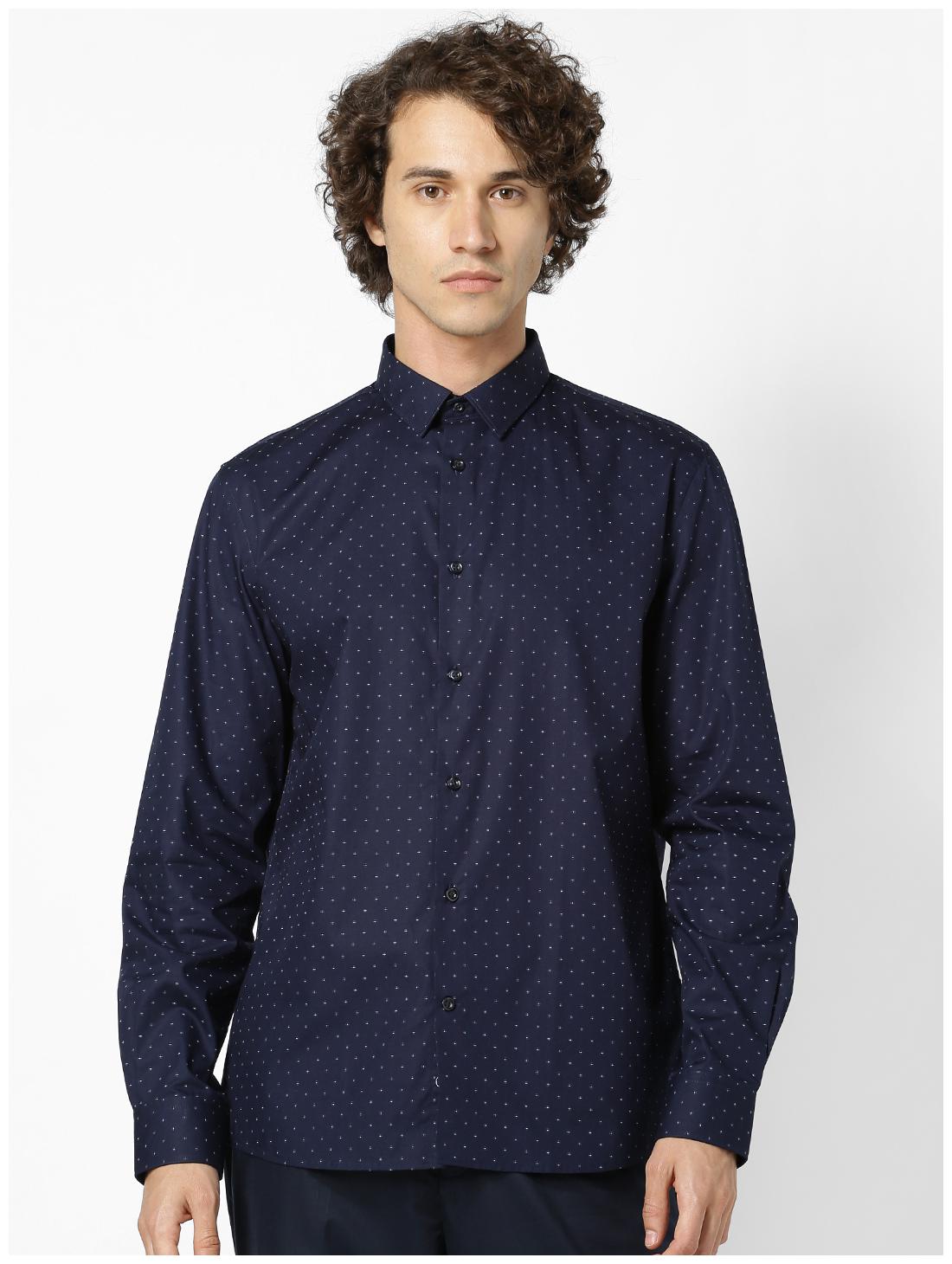 

Celio Men Navy Blue Printed Regular Fit Casual Shirt