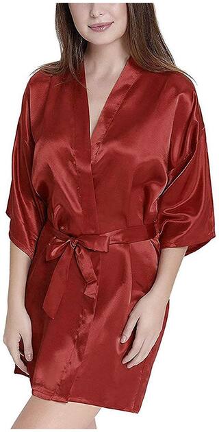 Buy Celosia Maroon Satin Solid Robe For Women Online at Low Prices in
