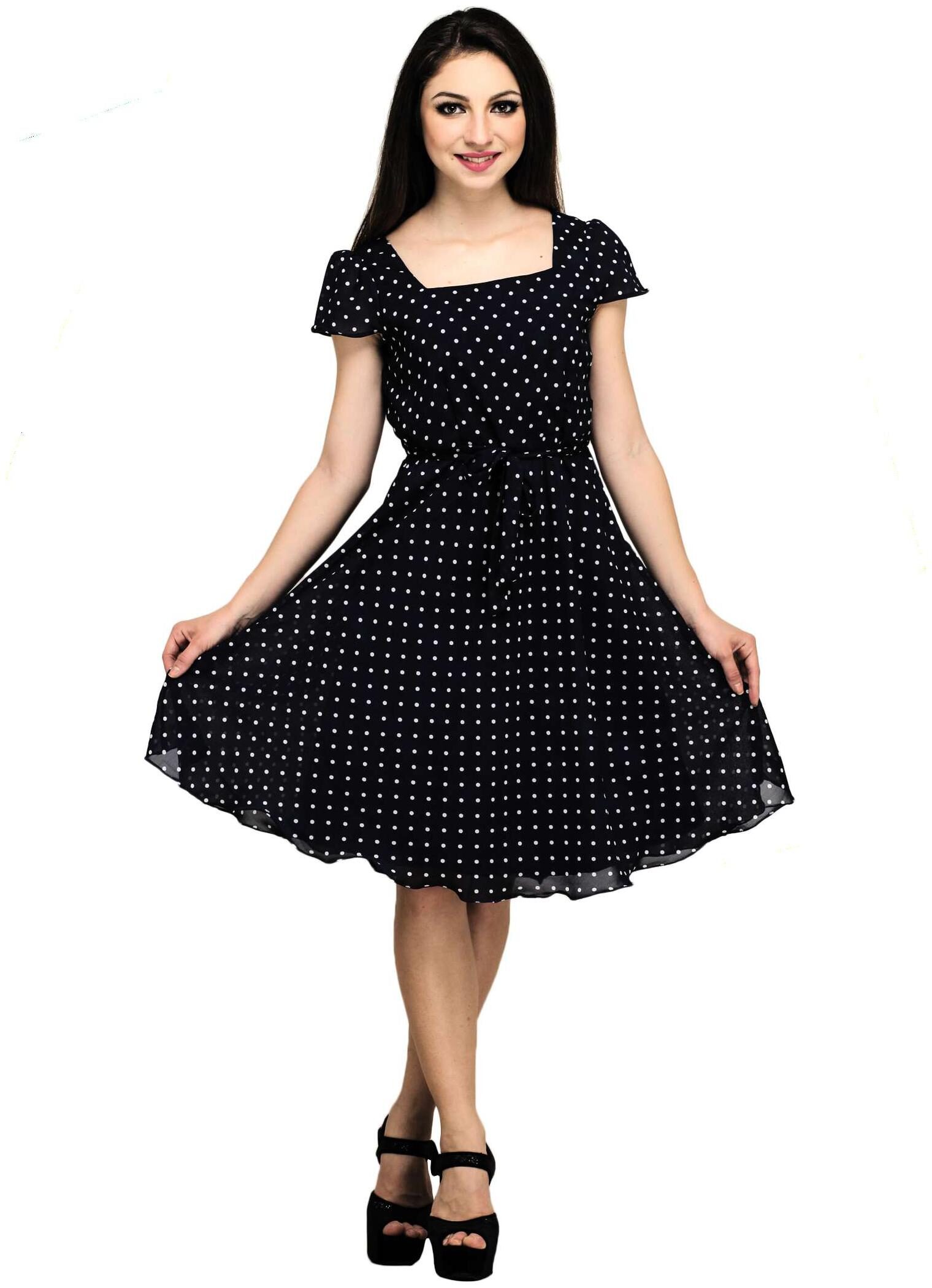 

Desi Knots Black Polka dots A-line dress