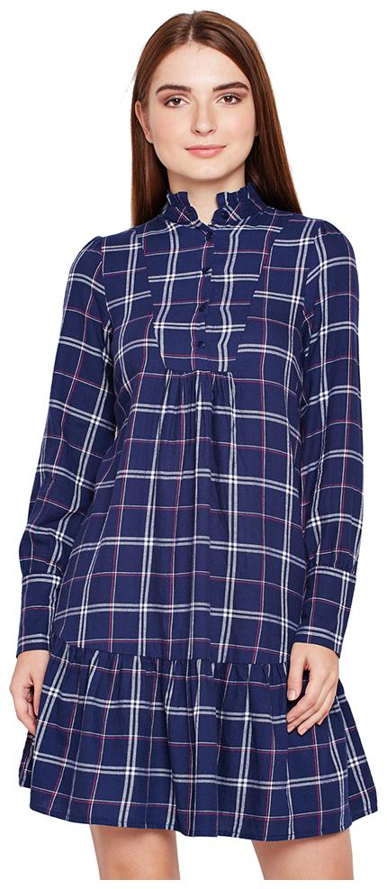 

OXOLLOXO Blue Checked A-line dress