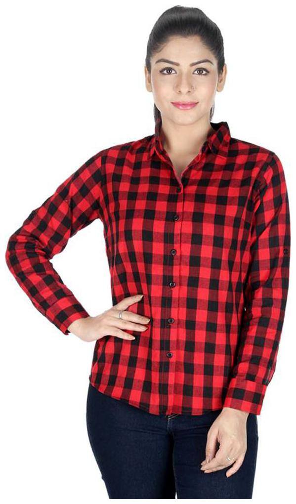 RAFFLESIA TOLPIS Women Black & Red Checked Regular Fit Shirt