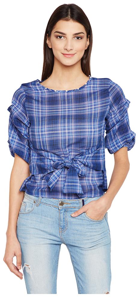 

OXOLLOXO Women Checked A-line top - Blue