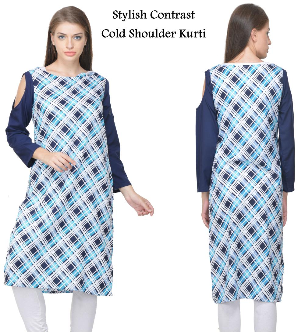 

Chrome Coral Women Blue Printed Straight Kurta
