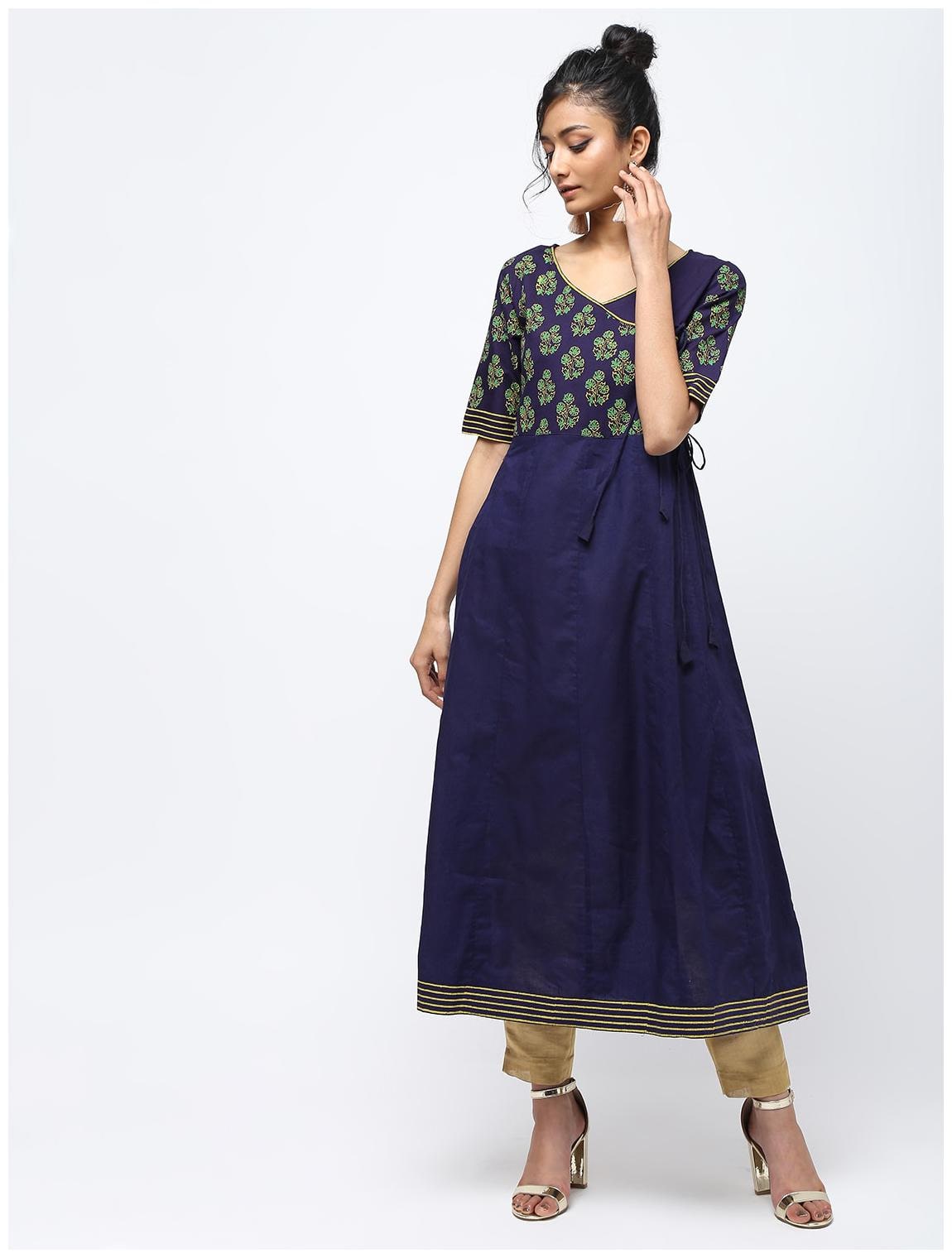 

Cheera Women Navy Blue Floral Anarkali Kurta