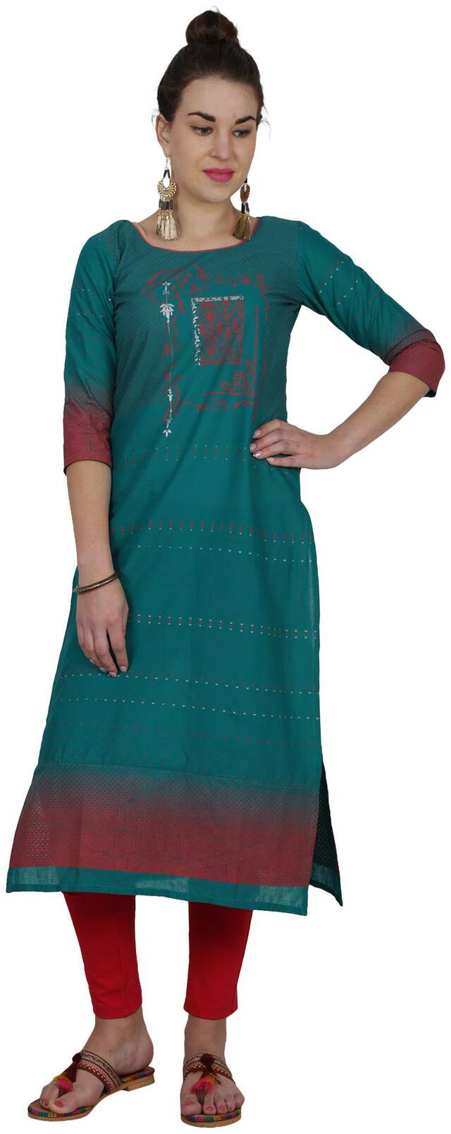 Cheera Women Green Solid Straight Kurti