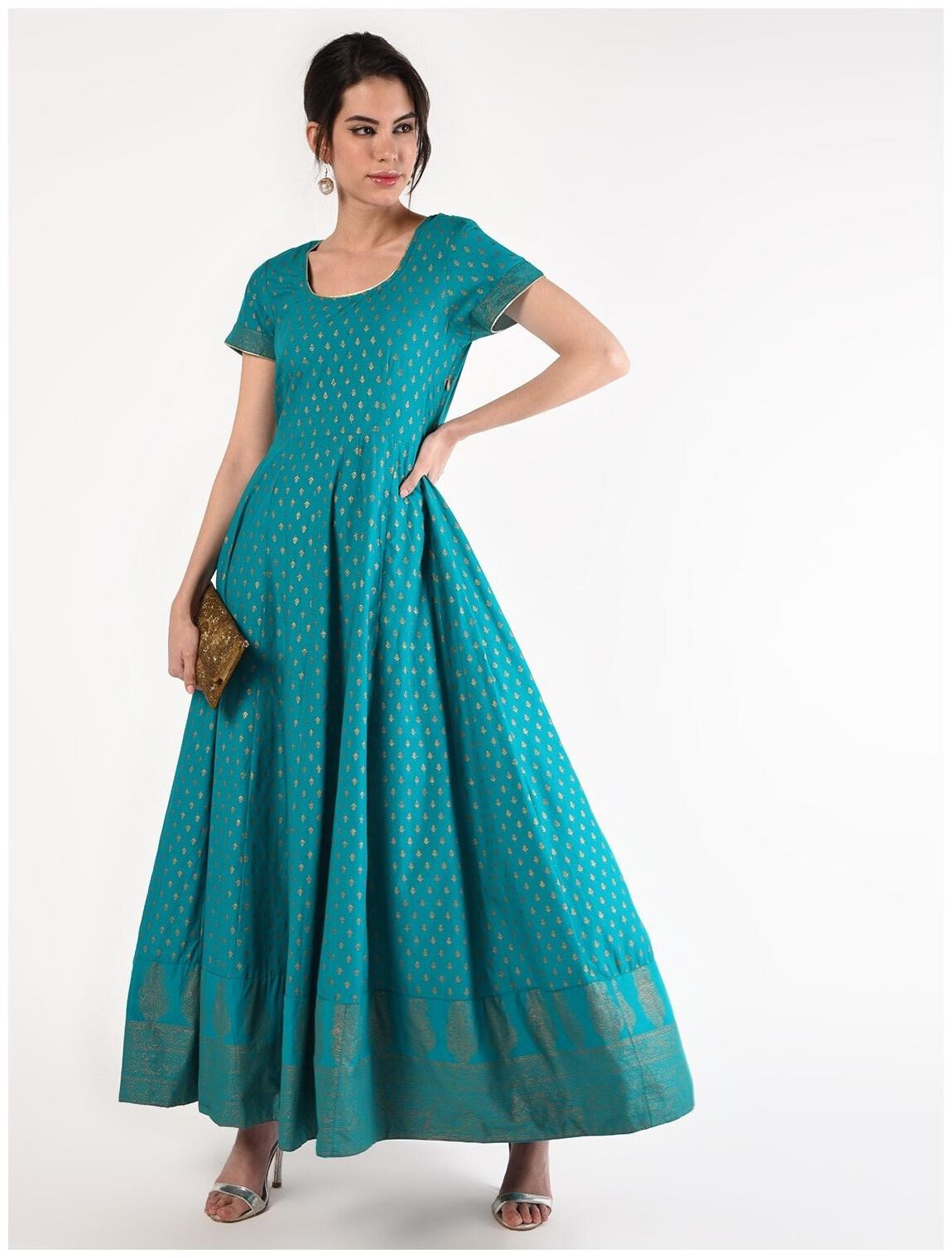 

Cheera Women Turquoise Printed Anarkali Kurta