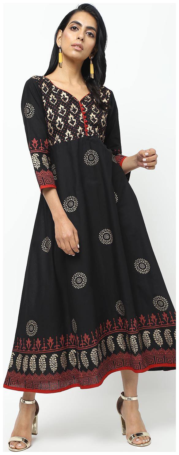 Cheera Women Black Printed A Line Kurta